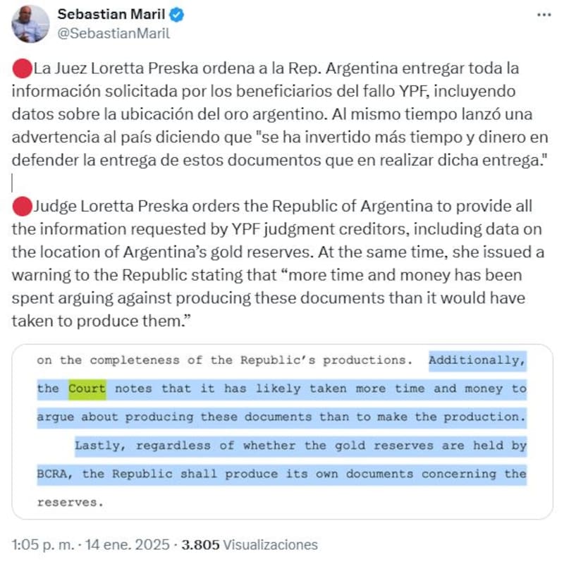 El extracto que compartió Maril en su cuenta de X.