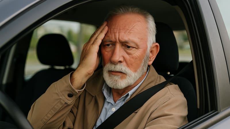 Un conductor mayor observa con preocupación las nuevas exigencias para renovar la licencia de conducción.