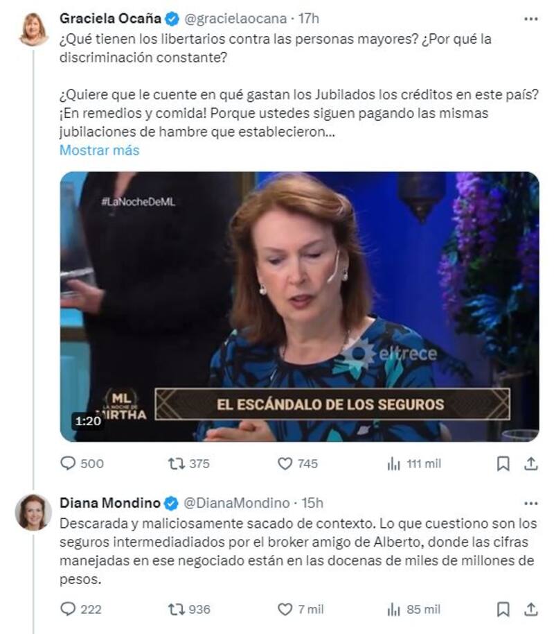 El cruce entre Mondino y Ocaña en redes.