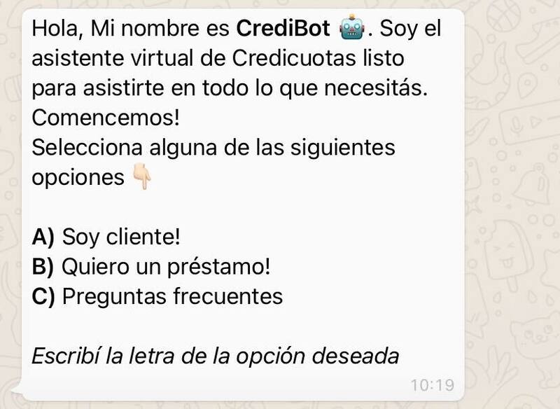 Bot de préstamos de Credicuotas de WhatsApp.