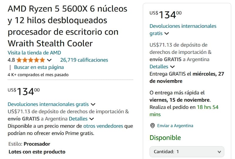 Un ejemplo de producto con envío gratis. Pero atención, paga más del 50% de tasa aduanera.