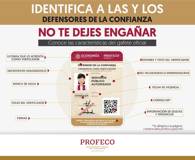 Estos son los elementos que deben estar presentes en el gafete del verificador. Fuente: X/@Profeco