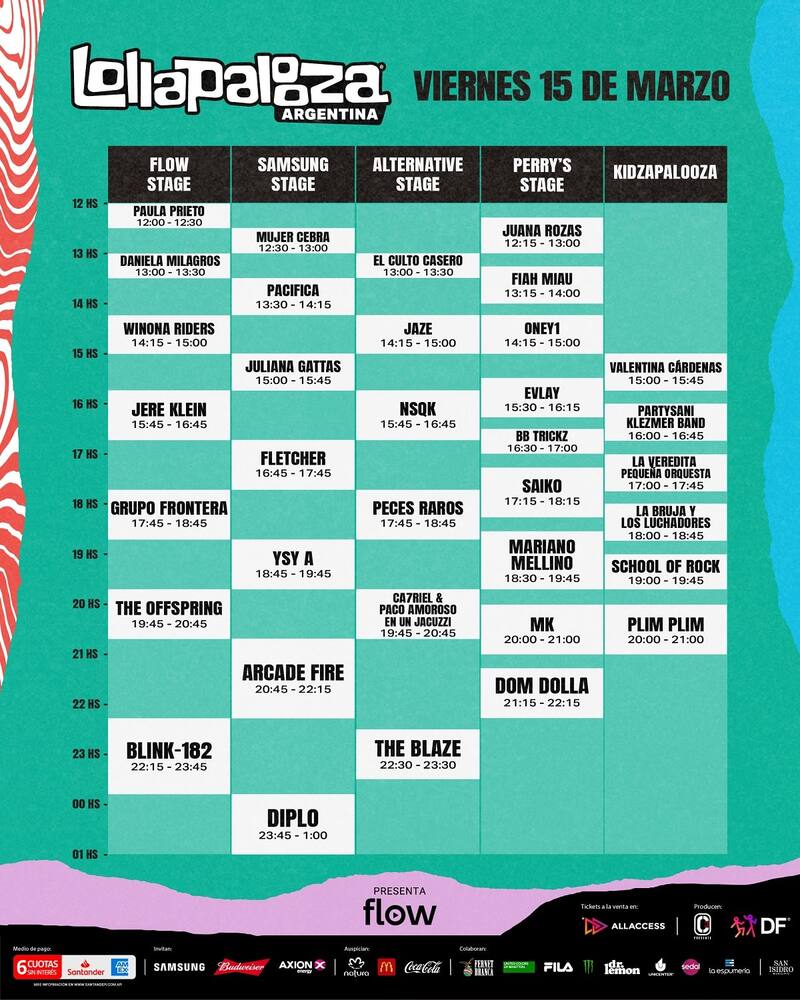 Conocé todos los horarios del viernes 15 del Lollapalooza 2024. (Foto: Lollapalooza)