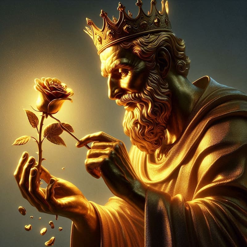 Descubrimiento sobre el Rey Midas. Fuente: Bing AI.