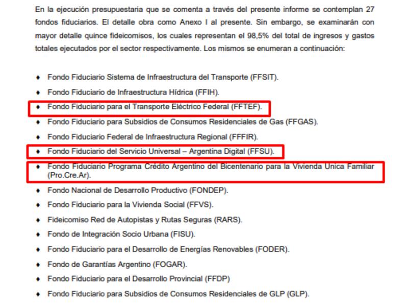 Los fondos fiduciarios que representaban el 98,5% del total de ingresos y gastos. Los que están en rojo ya fueron eliminados en los últimos meses
