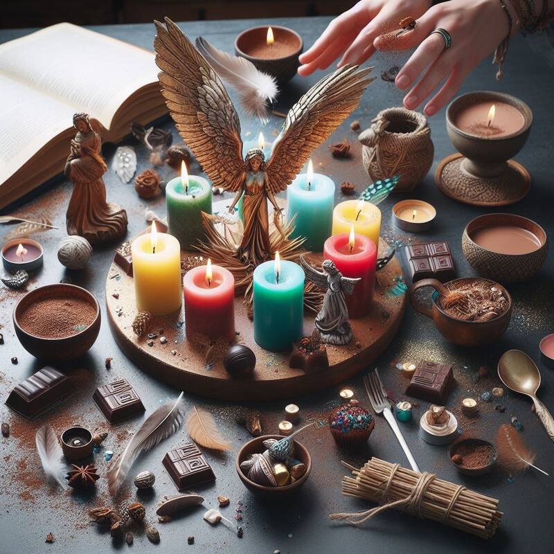 Ritual con velas y chocolate. Fuente: Bing AI.