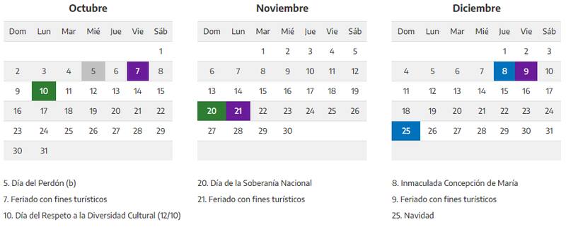 Así son los próximos feriados nacionales de 2022