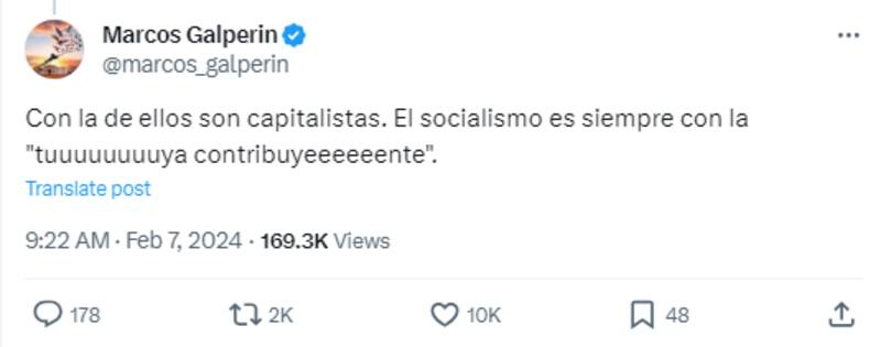 Galperin respondió a una publicación sarcástica de un usuario de X.