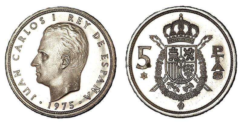 5 pesetas de 1975, Mundial de España de 82. Fuente: Wikipedia.