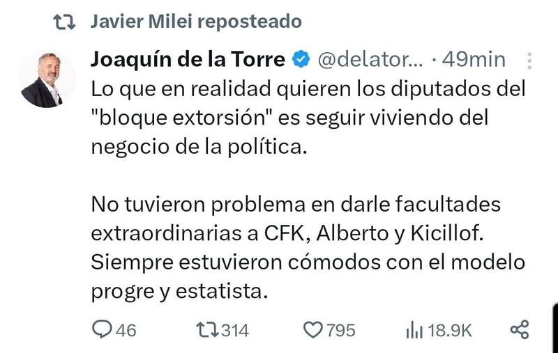 El retuit de Milei generó malestar.