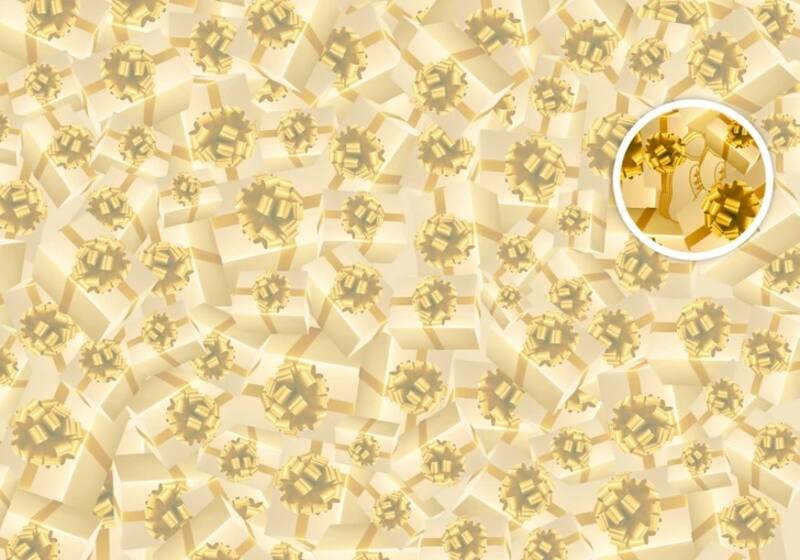 En la parte superior derecha se encontraban los zapatos dorados entre cajas de regalos. (Fuente: genial.guru)