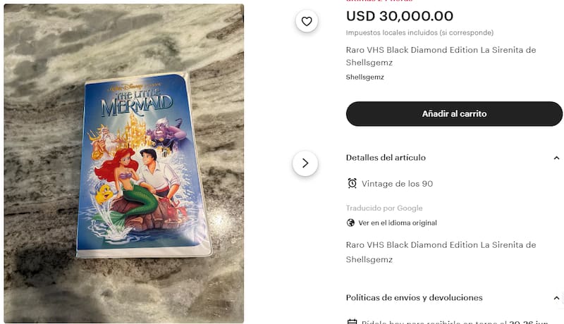 VHS de La sirenita. Fuente: ETSY