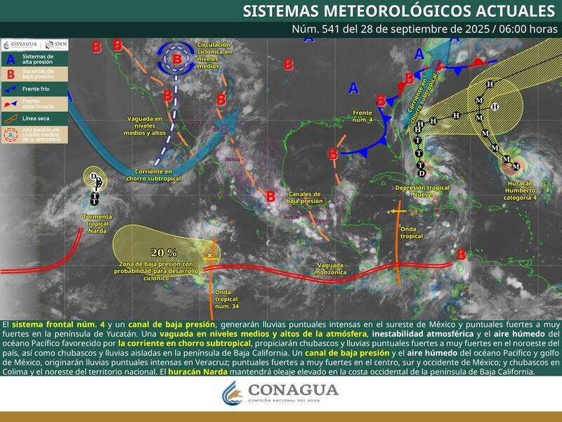 El pronóstico del tiempo para el domingo 28 de septiembre. (Foto: SMN)