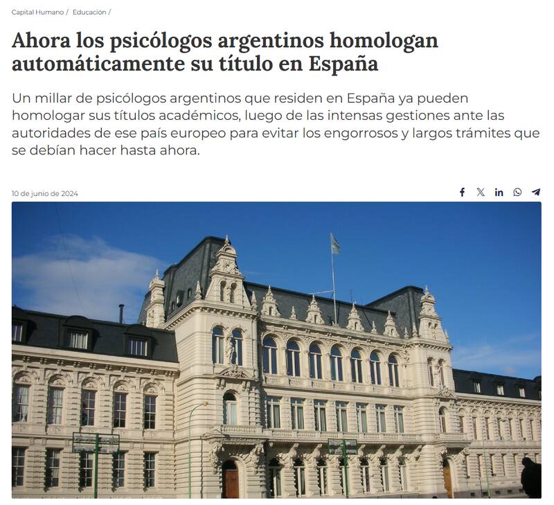 Los psicólogos argentinos formados en el país y que residan en España podrán obtener la homologación automáticos de sus títulos