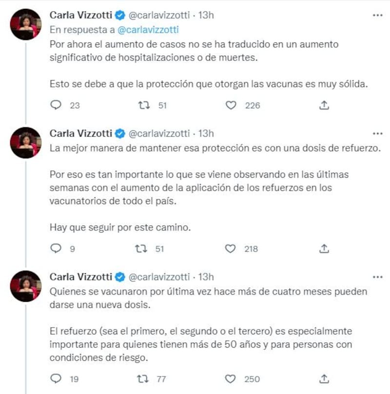 Los tuits de Carla Vizzotti.
