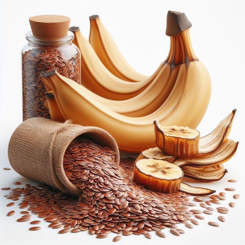 Ilustración de banana y linaza. Fuente: Bing AI.