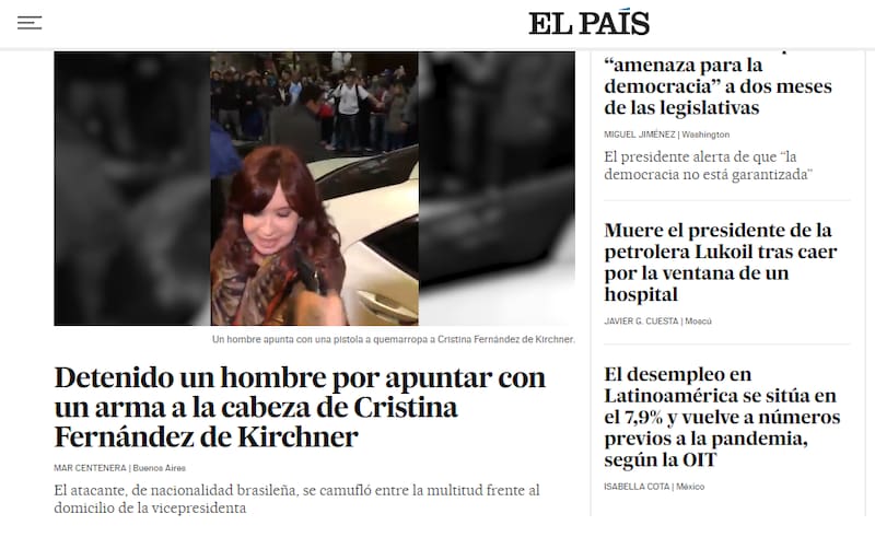 El País refleja el atentado de CFK