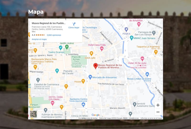 Geolocalización del Palacio Hernán Cortés. Fuente: INAH.