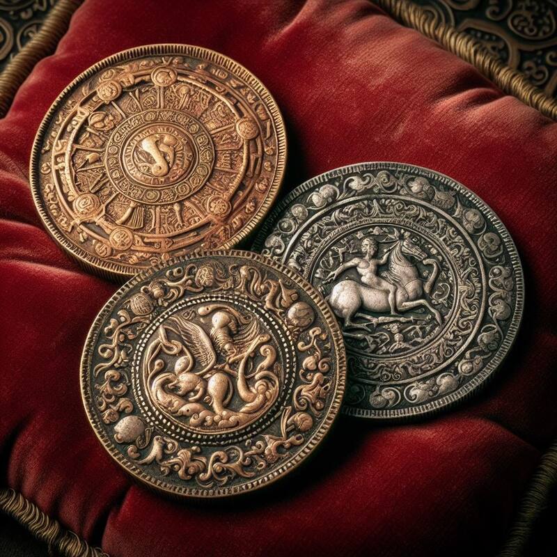 Monedas antiguas según la Inteligencia Artificial. Fuente: Bing AI.