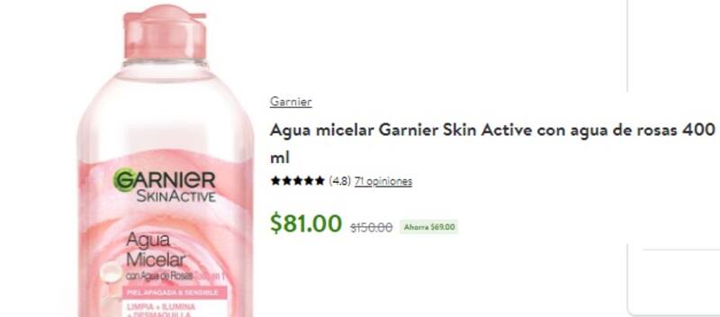 Su fórmula incluye ingredientes naturales como el agua de rosas, que devuelve la vida y la luminosidad a la piel. Fuente: walmart.com.mx