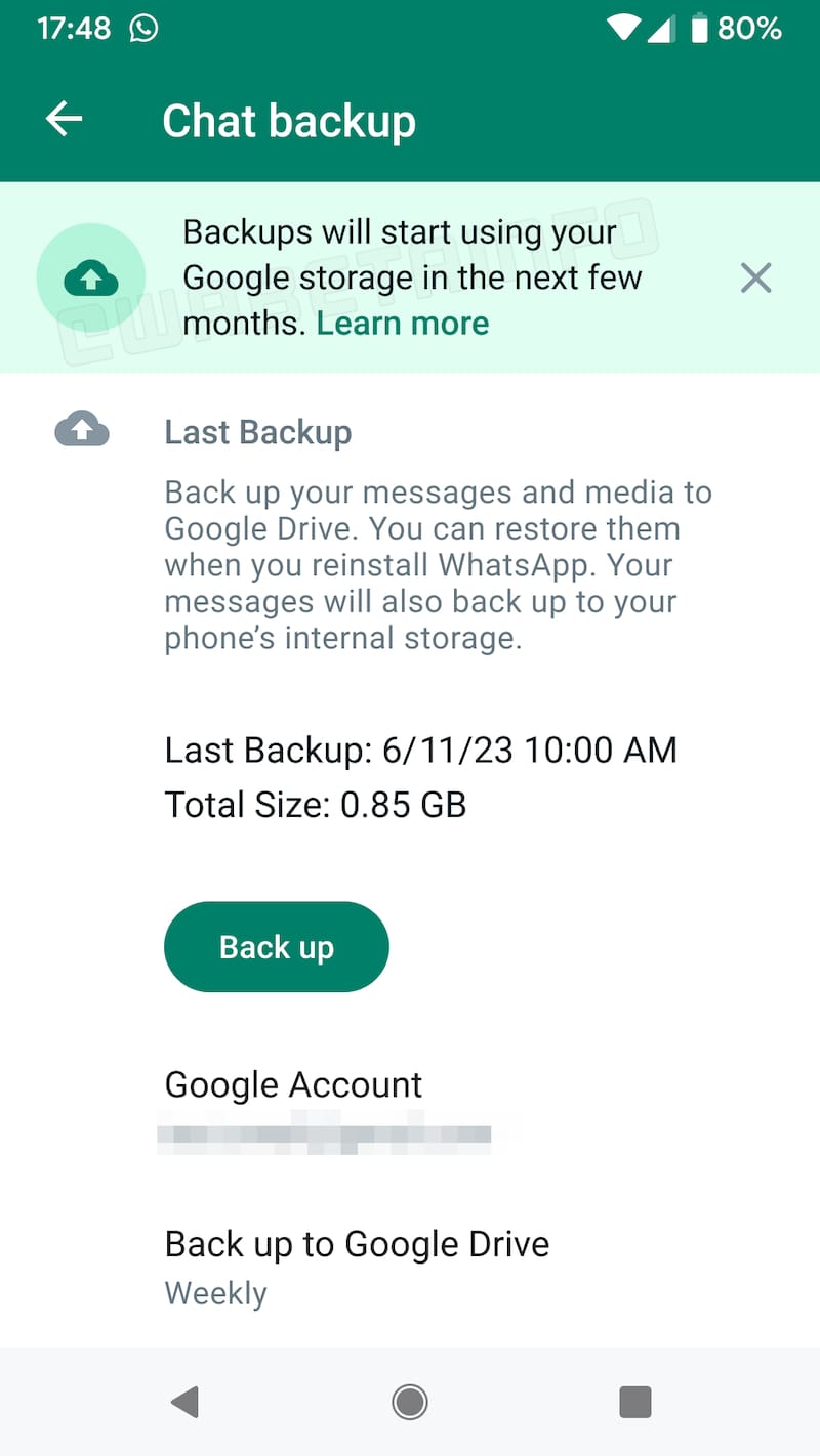 Google y WhatsApp anunciaron que
hay que tener espacio en Drive para guardar las copias de seguridad.