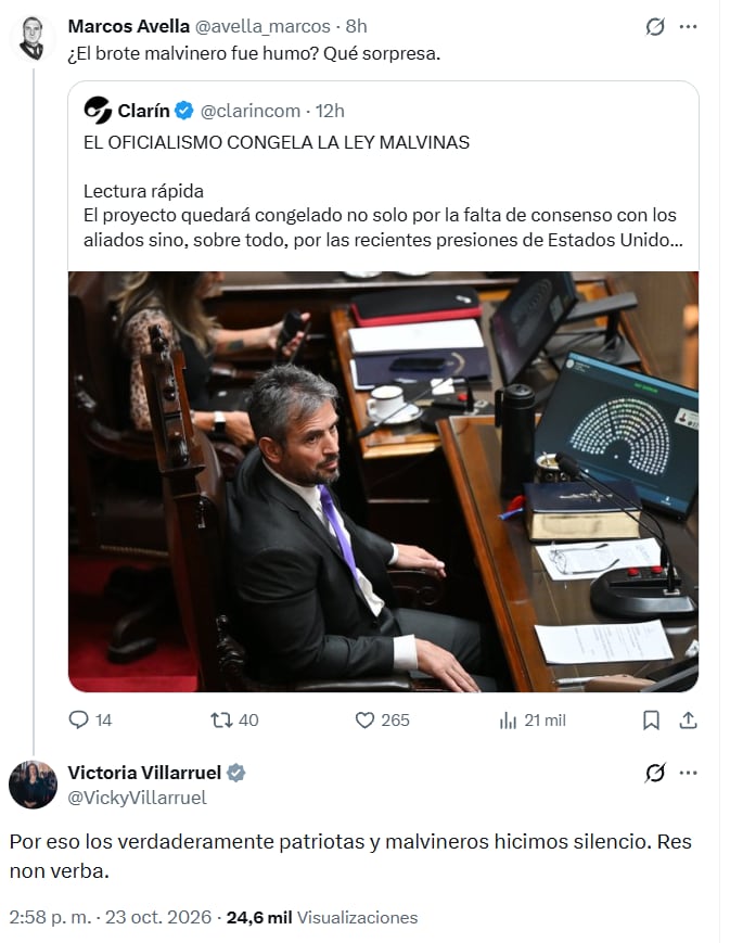 Villarruel volvió a marcar distancia con Milei por la Ley Malvinas: «Los verdaderamente malvineros hicimos silencio»