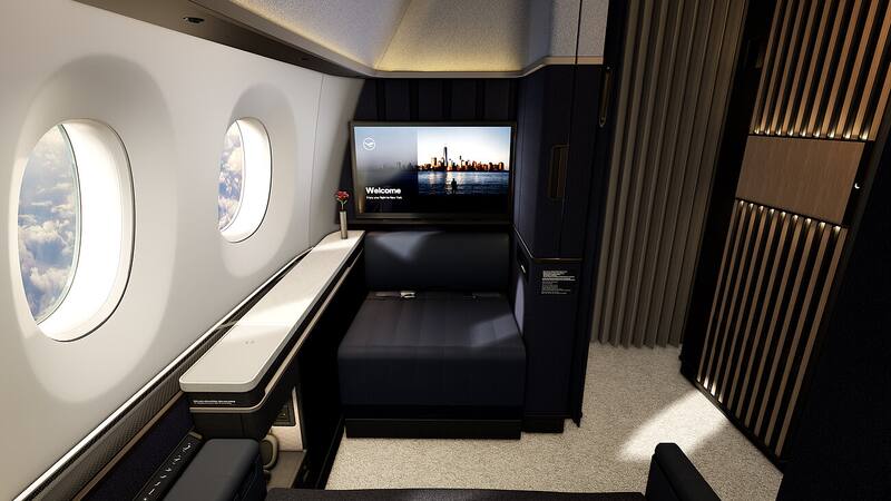 Así se verá una Suite Plus de la first class de Lufthansa, una habitación privada en el aire.