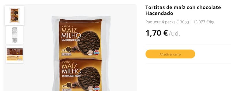 Las tortitas de arroz de Mercadona. (Foto: captura Mercadona).