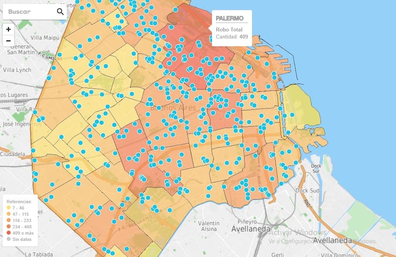 El Mapa del Delito muestra la frecuencia de los robos en Palermo.