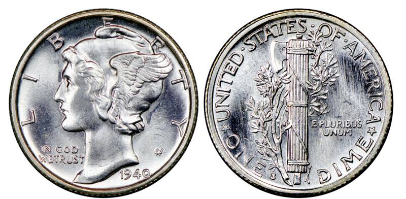 Las monedas de diez centavos Mercury de la década de 1940 son apreciadas no solo por su diseño, sino también por su historia. Foto: ngccoin.com