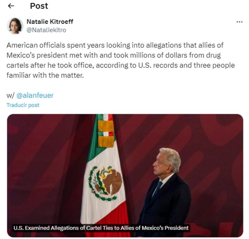 AMLO contra Natalie Kitroeff. Fuente: Archivo.