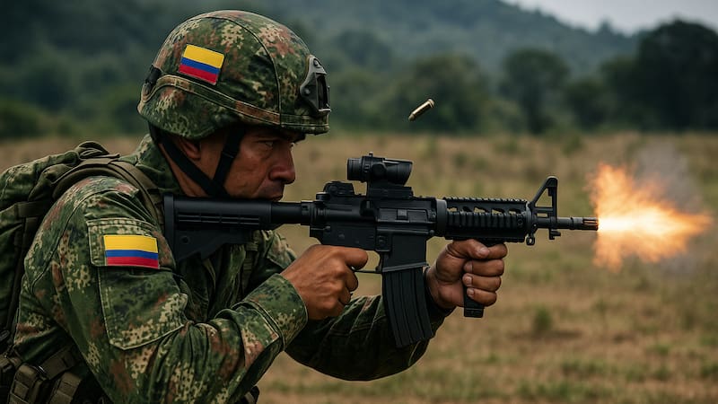 Un soldado colombiano participa en maniobras tácticas como parte del nuevo despliegue militar en zonas de frontera.