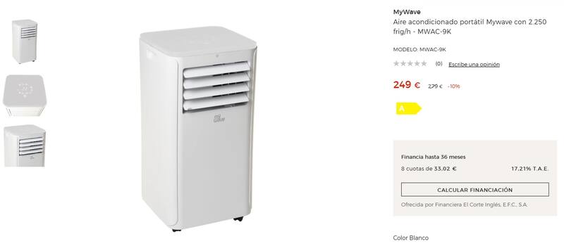 El aire acondicionado portátil de 2.250 frigorías en El Corte Inglés por menos de 300 euros (Foto: www.elcorteingles.es)