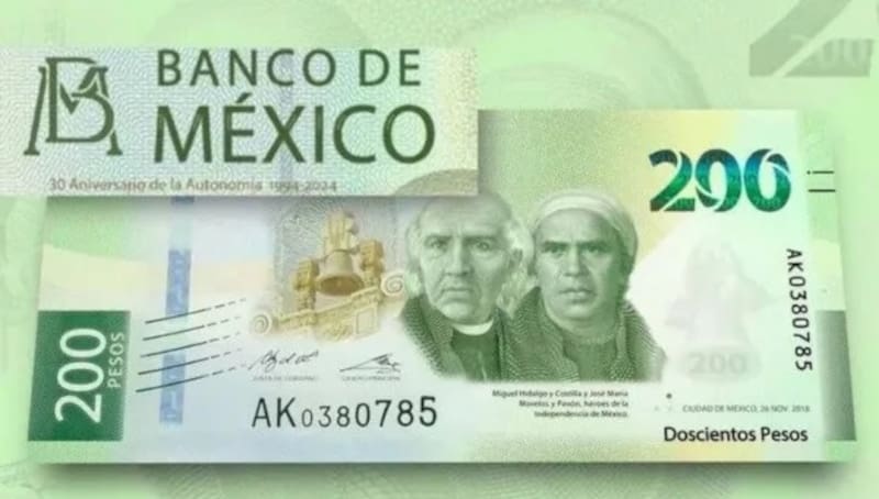 Billete de 200 de México. Fuente: archivo