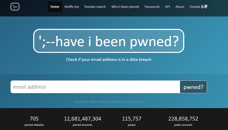El sitio permite conocer si un correo electrónico y otras credenciales están filtradas en internet. Fuente: Have I been Pwned.com