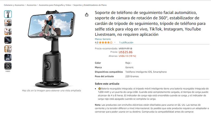 El soporte de celulares de Amazon se puede conseguir en este link.