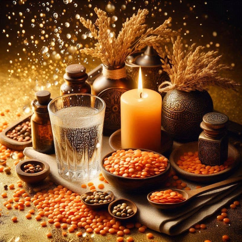 Ritual con lentejas. Fuente: Bing AI.