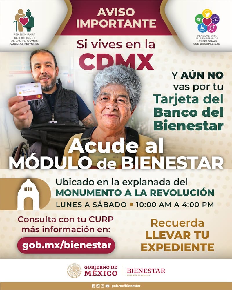 La advertencia para los beneficiarios de la Pensión Bienestar fue dirigida a aquellos que no tienen su tarjeta del Banco del Bienestar actualizada. Foto: red social X @A_MontielR