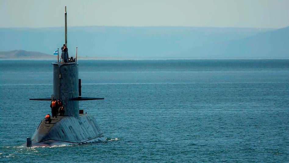 Submarino ARA San Juan sumergido en el océano Atlántico antes de su desaparición