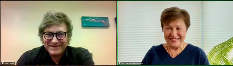 Javier Milei y Kristalina Georgieva difundieron una videollamada.