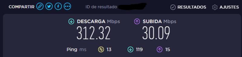 Prueba de velocidad de Ookla.