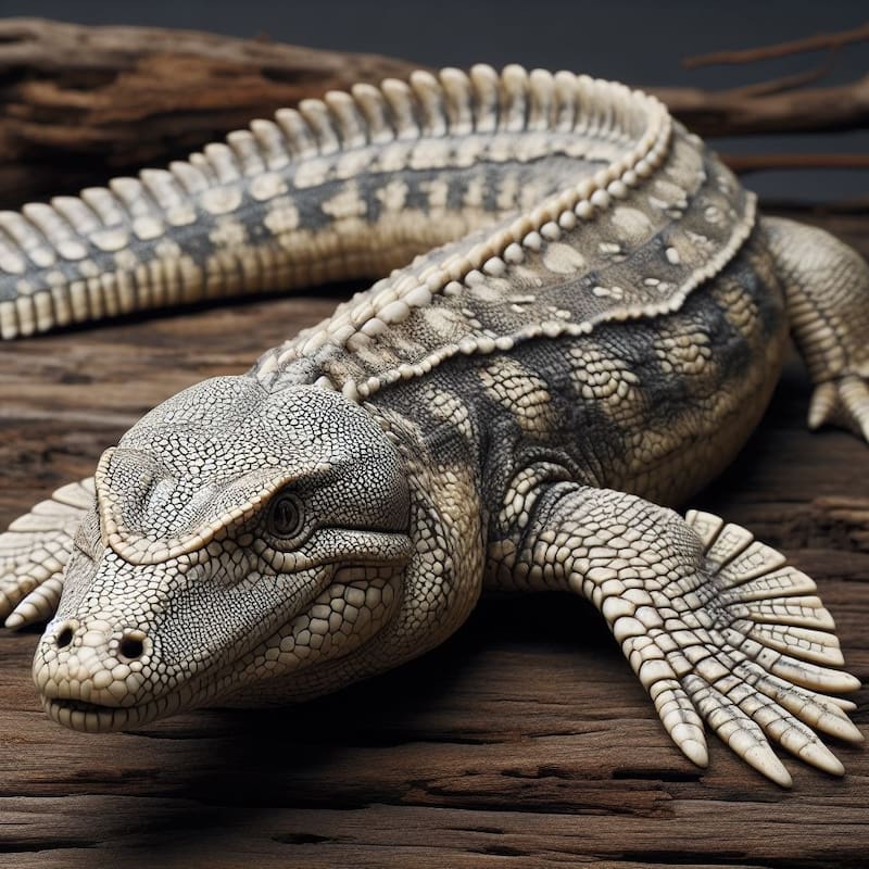 Ilustración de la IA de un réptil símil a un delfín. Fuente: Bing AI.