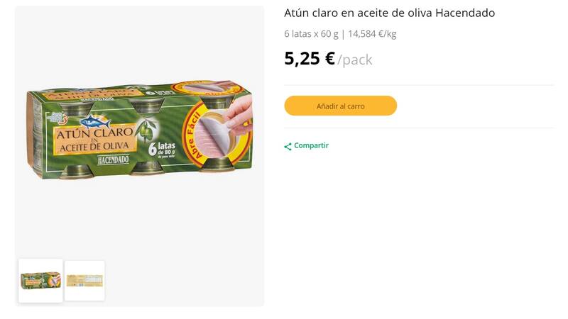 Mercadona: las latas de atún en aceite de oliva de la marca Hacendado son de las más destacadas por la OCU. (Foto: www.mercadona.es).