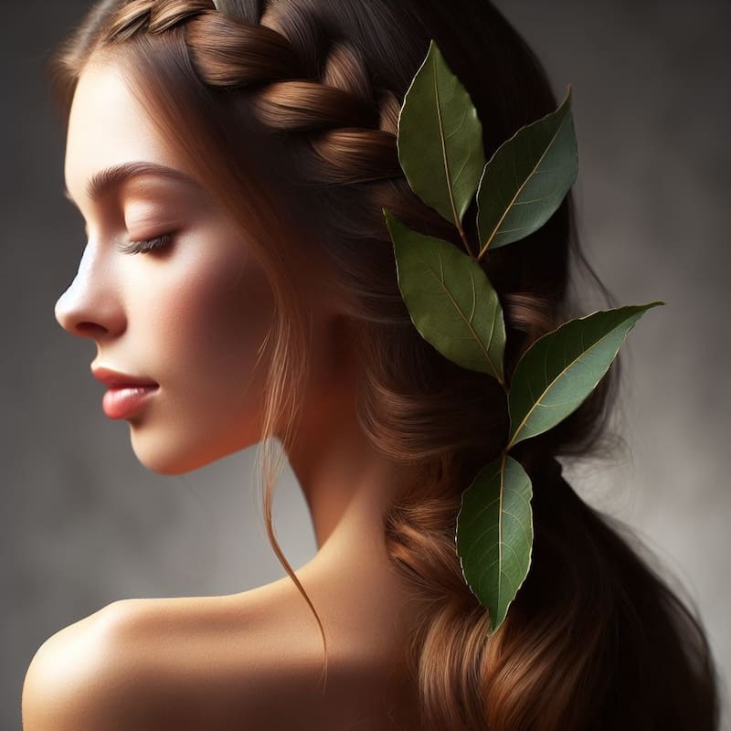 Peinado con hojas de laurel. Fuente: Bing AI.