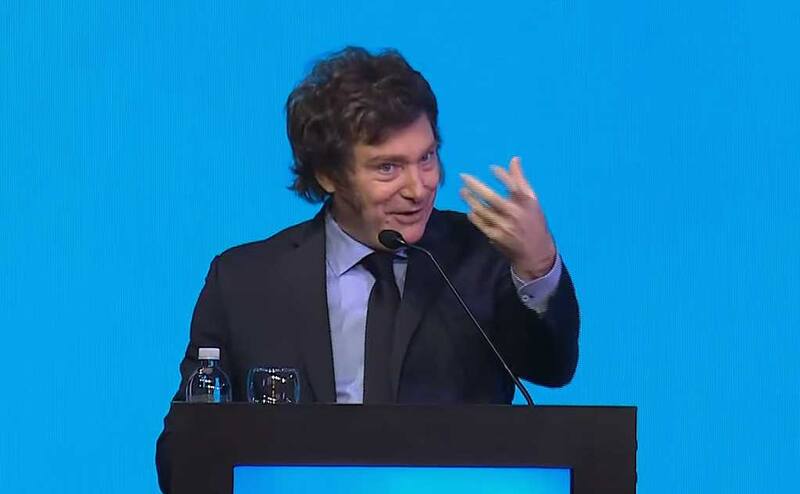 Javier Milei en su disertación en la Fundación Libertad. (Captura)