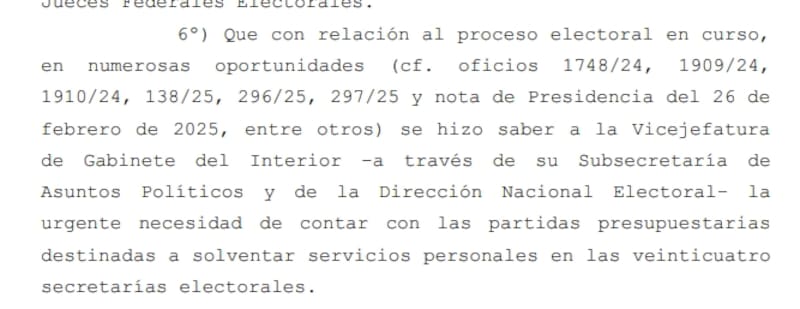 Parte de la acordada a la que accedió El Cronista