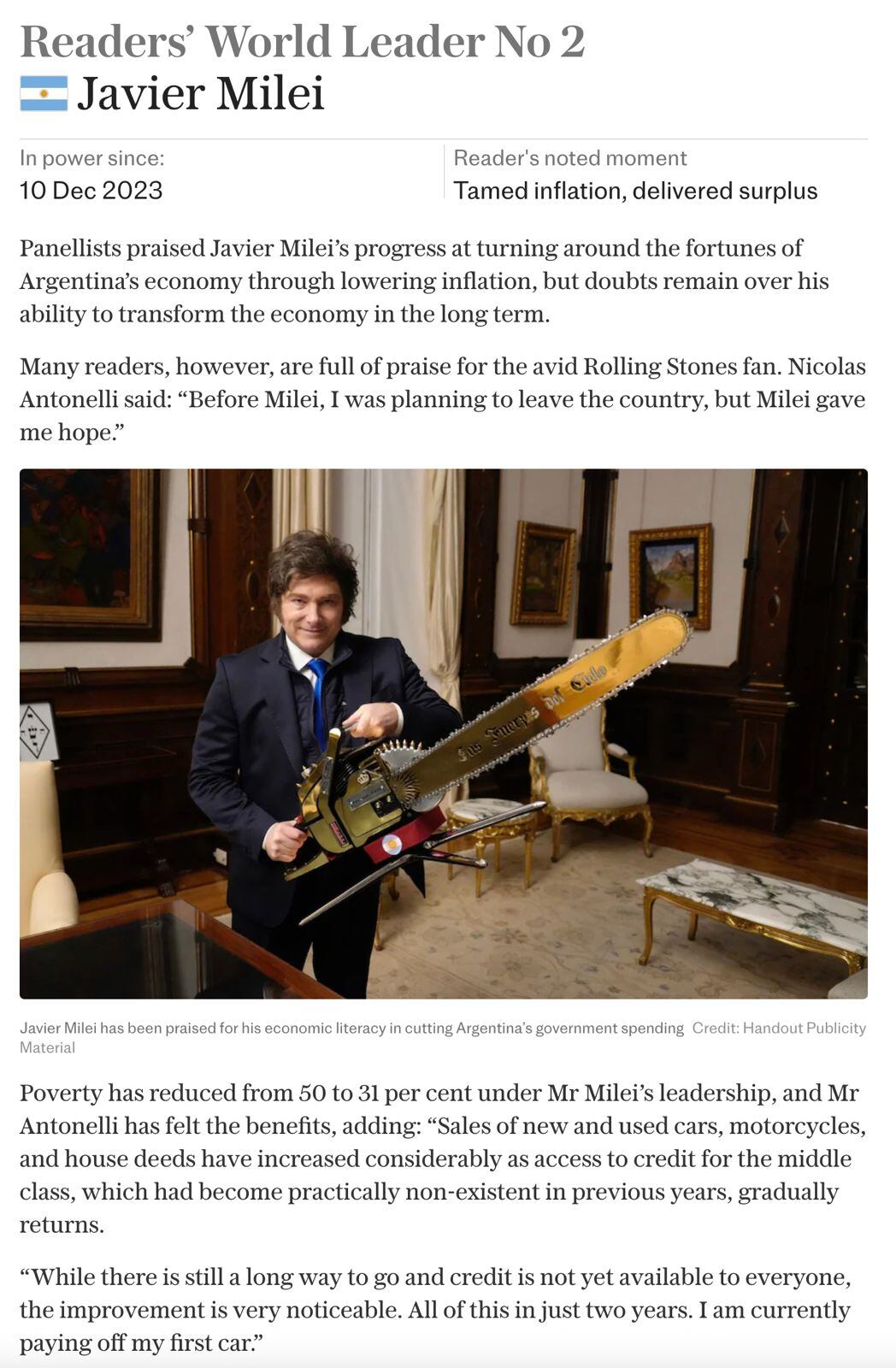 El articulo reposteado por Milei