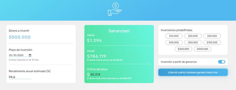¿Cuánto gano al invetir $ 500.000? (Foto: Calculadora Mercado Pago)
