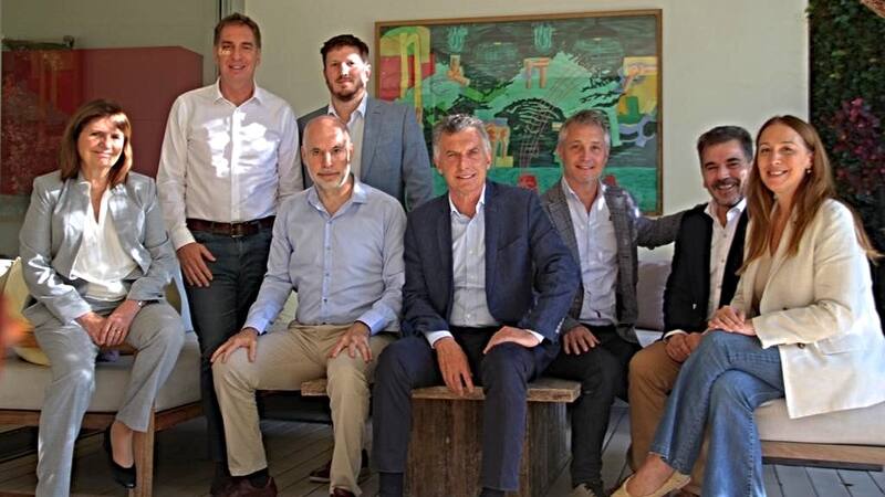 Cumbre de referentes nacionales del PRO. Macri, junto a los precandidatos Rodríguez Larreta, Patricia Bullrich y María Eugenia Vidal.