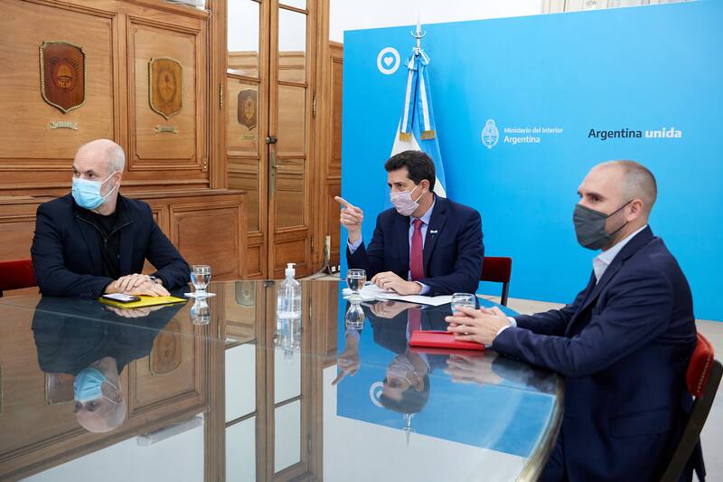 Rodríguez Larreta, De Pedro y Guzmán en uno de los últimos encuentros que mantuvieron para debatir la Coparticipación.